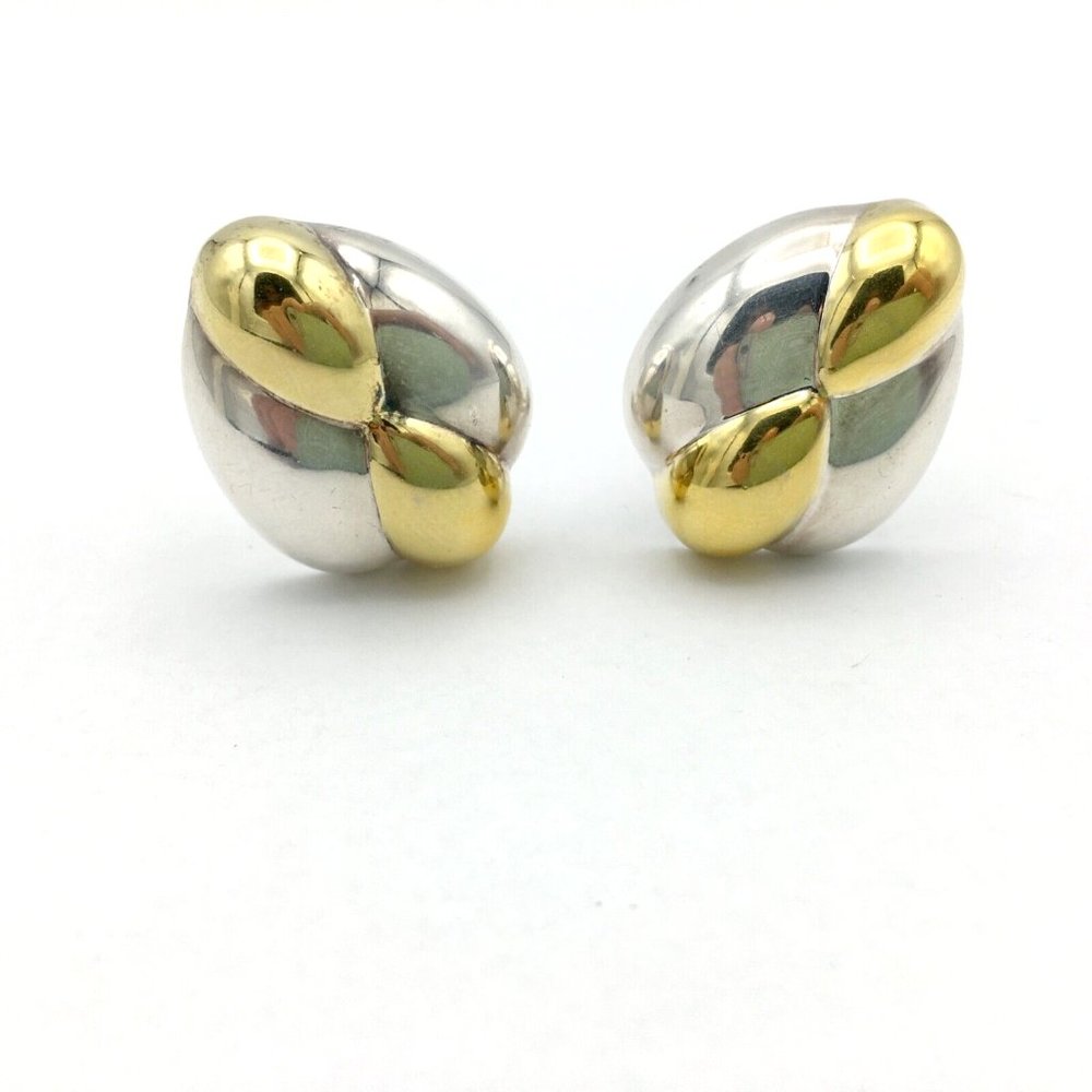 SU sterling & vermeil clip-on earrings - puffy triangular two-tone mixed metal